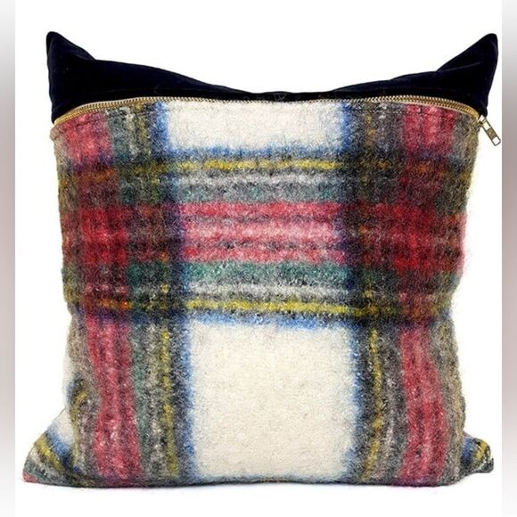 Felted Mohair Tartan Throw Pillow - Picture 1 of 2